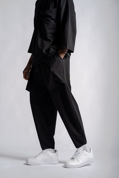 Superbluemexico Unisex Solid Color Textured Balloon Pocket Baggy Trousers