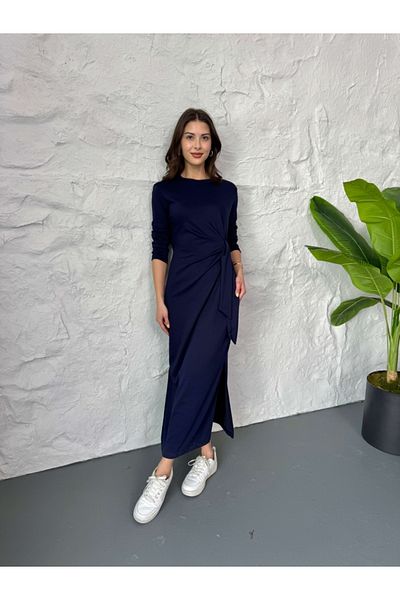 Elif Özbey Butik Φόρεμα Navy Blue Side Tie Modal