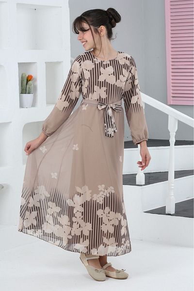 Dalikda Rochie din șifon cu imprimeu floral pentru fete – rochie lungă, căptușită, potrivită pentru hijab