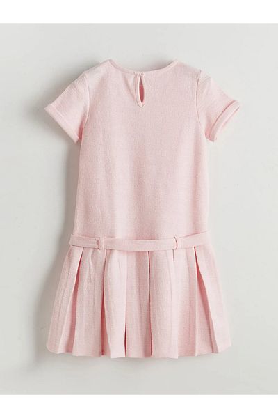 LC Waikiki Παιδικό φόρεμα LCW Kids Pink Crew με πλισέ για κορίτσια