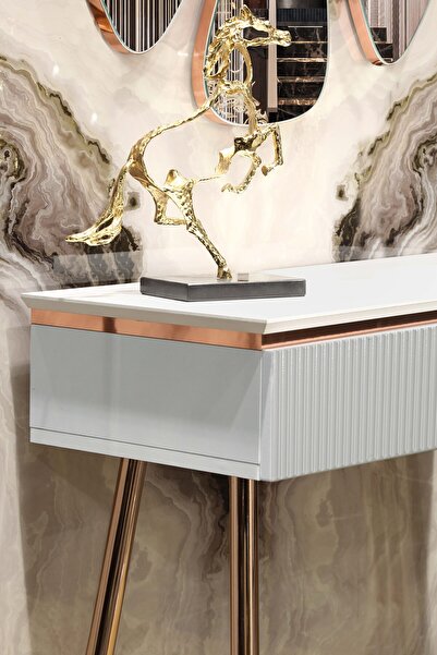 Sare Home Bianco Lake Aynalı Dresuar Set Beyaz-rose Gold