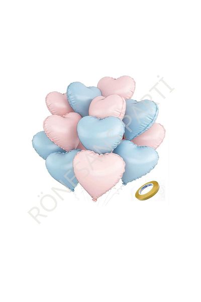 RÖNESANS PARTİ Renaissance 12Pcs Pink-Blue Color Heart Foil Balloon Set