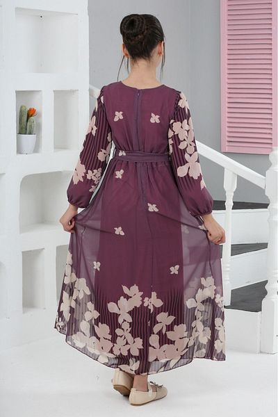 Dalikda Rochie din șifon cu imprimeu floral pentru fete – rochie lungă, căptușită, potrivită pentru hijab