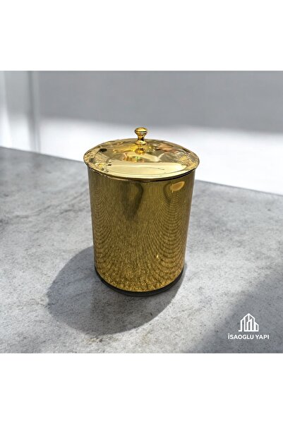 İSAOĞLU YAPI Gold Trash Can Vintage Design Gold Premium Bathroom Kitchen Bucket