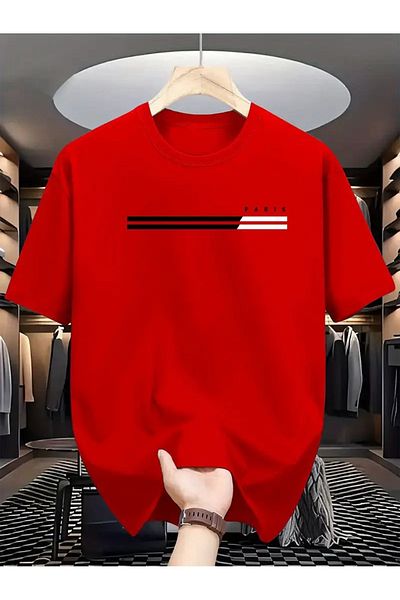 LAND MODA Comfortable Crew Neck T-Shirt with Paris Letter Print for Men,