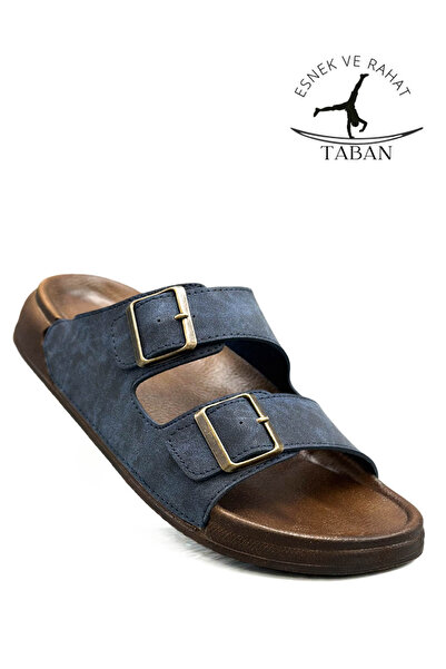 sermoda Дві застібки, регульована ширина, м'яка шкіра, чоловічі тапочки 25103, темно-сині