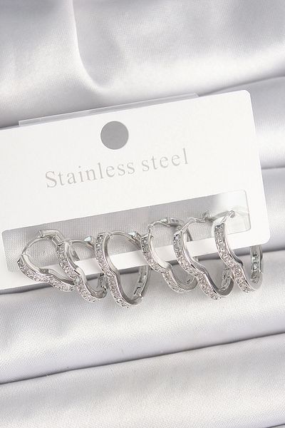 Clariss Brass Silver Color Zircon Stone 3 Double Heart Model Women Earrings