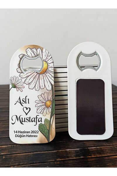 DeryalarDijital 10 Pieces Magnet Print Wedding Promise Engagement Magnet with Opener Souvenir Daisy