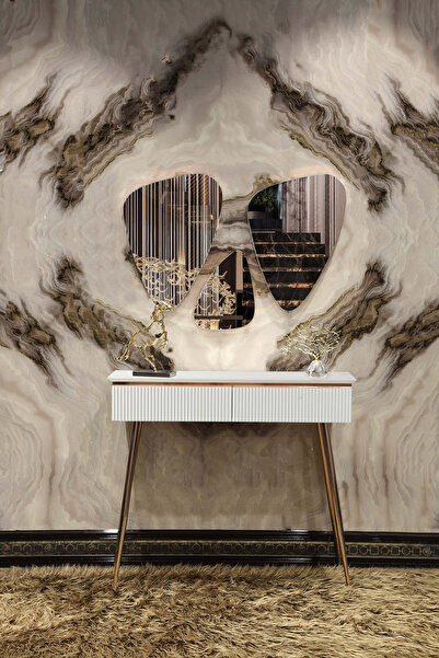 Sare Home Bianco Lake Aynalı Dresuar Set Beyaz-rose Gold