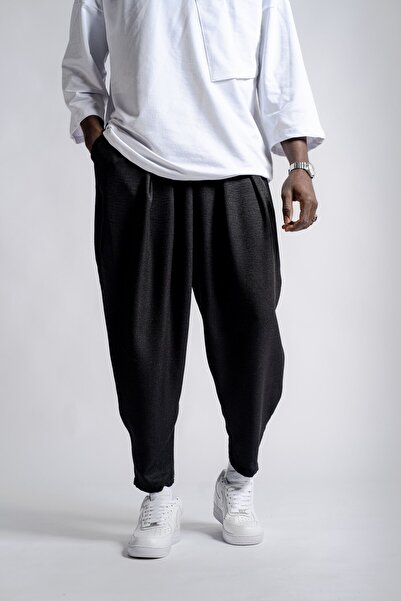 Superbluemexico Unisex Düz Renk Dokulu Şalvar Pantolon