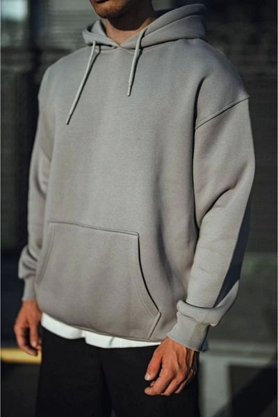 İpeksi Silky Three Thread Combed Cotton Hooded Basic Sweatshirt - Dyed Gray