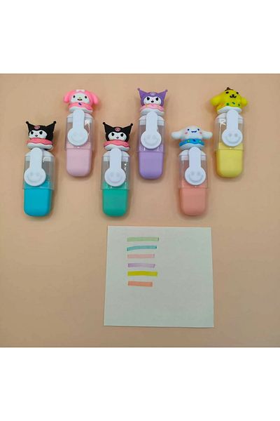 BALCI HEDİYELİK Mini Highlighter with Sanrio Figure Kuromi Melody Highlighter 6 Different Colors Pen