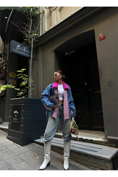 JANES Garnished Denim Coat - Fuchsia