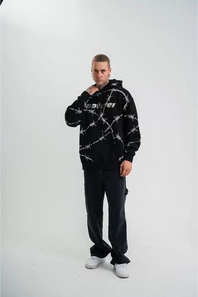 COTTONLAB Polizei Premium Quality Hooded Foil and Panel Printed Sweatshirt - Black