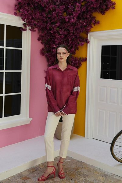 modaserdem Lace Detailed Shirt - Cherry
