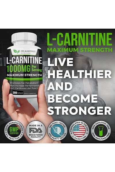 Dr MARTİN DR. MARTIN'S NUTRITION Extra Strength L-Carnitine - 200 Capsules 1000mg Per Serving