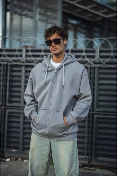 leyla sanat sanata yeni bir bakış açısı Leyla Sanat a New Perspective on Art Oversize Full Zip Long Sleeve Cardigan - Gray