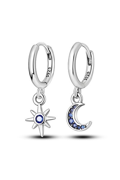 Choice KJE022 أقراط بانداش 925 فضية اللون للنساء على شكل نجمة متلألئة وقمر وف...