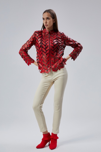 KENT Leaf Patterned Genuine Leather Women's Jacket