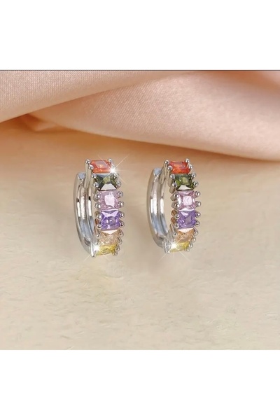 Accessories Vanilla Avenue Çok Renkli Gümüş Zirkonya Taşlı Lüks Halka Sallantılı Günlük Kullanım Kadın Küpe