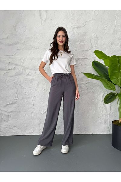 Elif Özbey Butik Anthracite Elastic Waist Modal Trousers