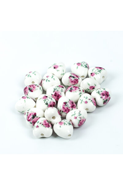 yfhobi 1 Adet - 12x13 mm Ebruli Desenli Kalp Porselen Boncuk, Porselen Takı A...