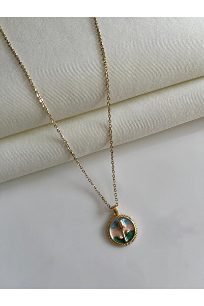 Nilsu Jewellery Accessory Çelik Vintage Renkli Çiçek Detaylı Kolye