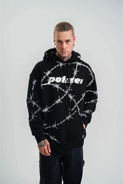 COTTONLAB Polizei Premium Quality Hooded Foil and Panel Printed Sweatshirt - Black