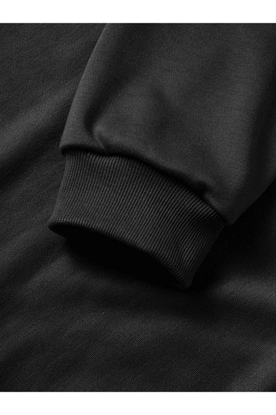 MD Kumsal Three Thread Hooded Printed Sweatshirt - Black