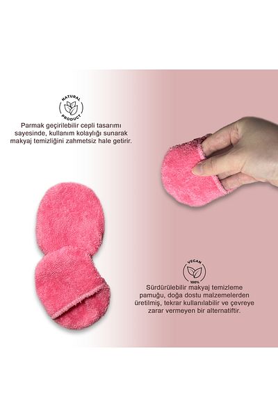 MEŞELİ TEKSTİL 6 Pieces Pink - Washable and Reusable Makeup Facial Skin Cleansing Pad with Pocket