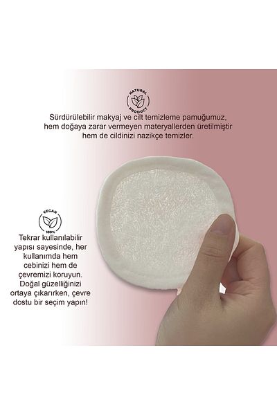 MEŞELİ TEKSTİL 100% Organic Washable Makeup Remover Cotton with 6 Pipes Reusable Eco-Friendly