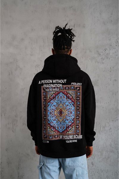 Modayakamoz Jachetă neagră pentru bărbați cu glugă cu model Kilim