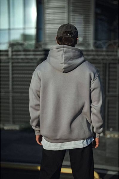 İpeksi Silky Three Thread Combed Cotton Hooded Basic Sweatshirt - Dyed Gray
