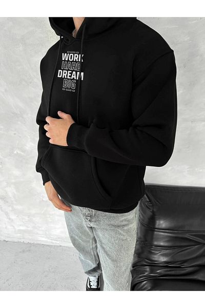 Bay Şapkacı Silky Winter Three Thread Hooded Sweatshirt - Black