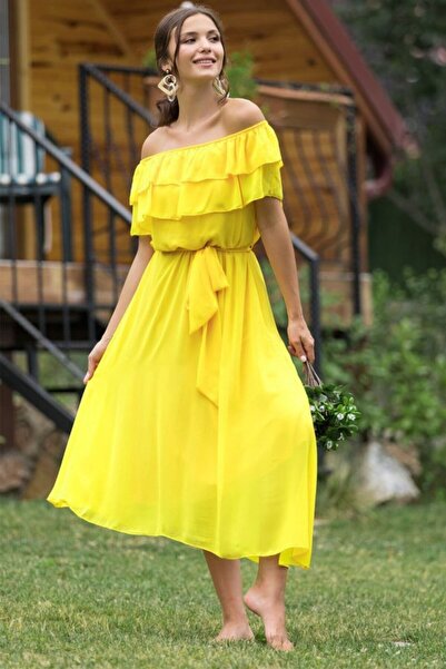 Moka Shopin Mokashopin Women Chiffon Fabric Lining Madonna Ruffle Collar Dress