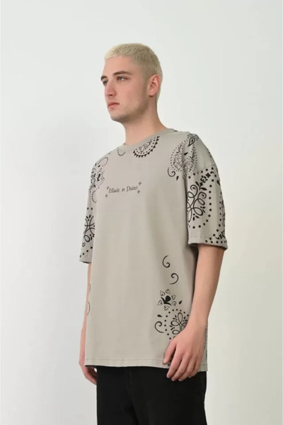 Generic Brand Unisex Printed Crew Neck Oversize T-Shirt - Dyed Gray