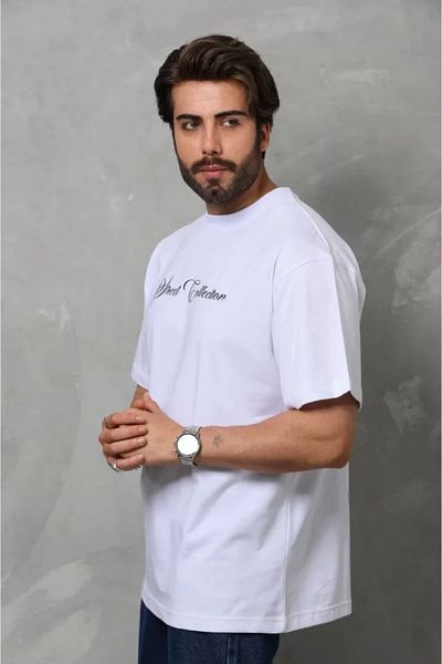 JANES Λευκό μπλουζάκι Unisex Oversize με στάμπα με λαιμόκοψη