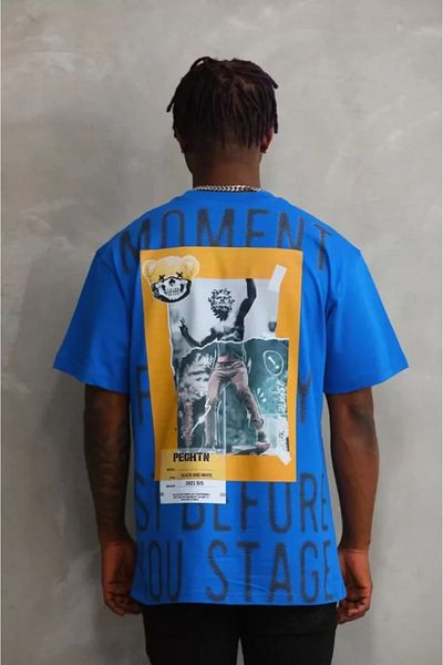 Viyamo Μπλουζάκι Unisex Μπλε Oversize με στάμπα