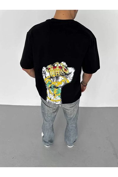 COTTONLAB Μπλουζάκι Unisex Crew Neck Printed Oversize - Μαύρο