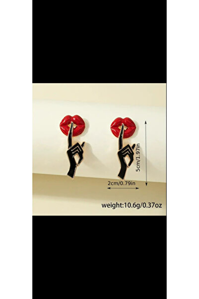 Enjoy Red Lip and Shh Sign Silence Themed Earrings Unusual Design