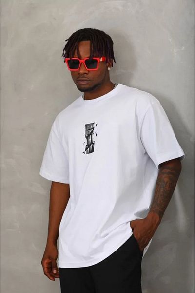 JANES Λευκό μπλουζάκι Unisex Oversize με στάμπα με λαιμόκοψη