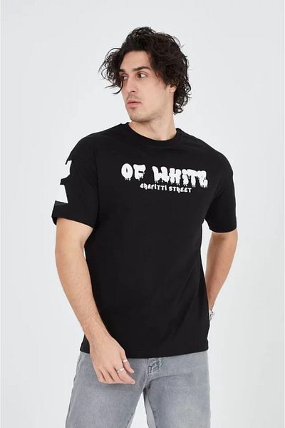 Modayakamoz Ανδρικό T-Shirt 24/1 Χτενισμένο Βαμβακερό εμπριμέ - Μαύρο
