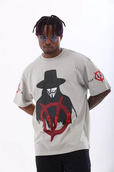 Kokosh moda Γκρι μπλουζάκι Unisex Oversize Crew Neck