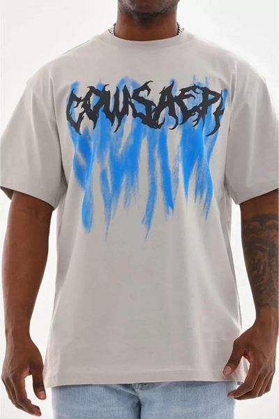 Viyamo Γκρι μπλουζάκι Unisex Oversize με στάμπα