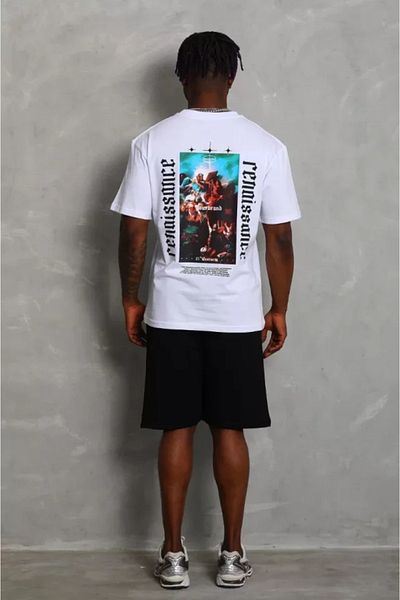 Viyamo Λευκό μπλουζάκι Unisex Oversize με στάμπα με λαιμόκοψη