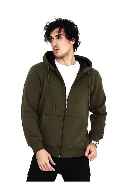JANES Φούτερ Unisex με κουκούλα με φερμουάρ - Χακί