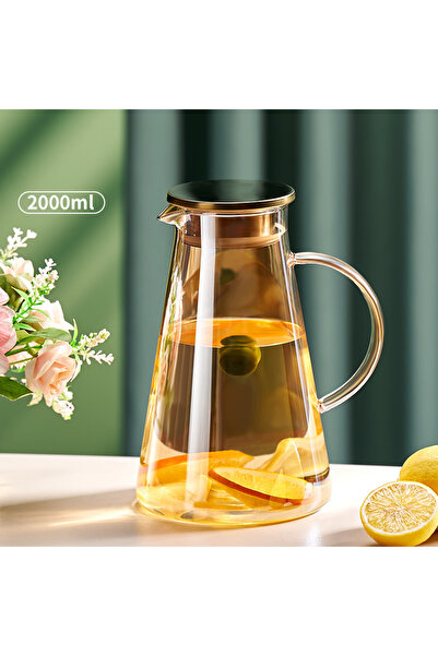 Choice إبريق ماء كهرماني سعة 2 لتر، مصنوع من زجاج شفاف مقاوم للحرارة، غلاية م...