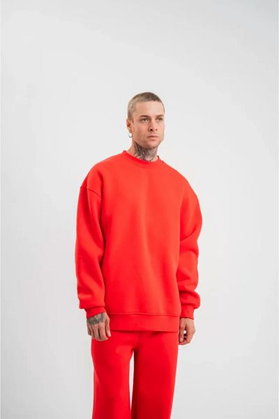 leyla sanat sanata yeni bir bakış açısı Leyla Art a New Perspective on Art Long Sleeve Crew Neck Basic Sweatshirt - Red
