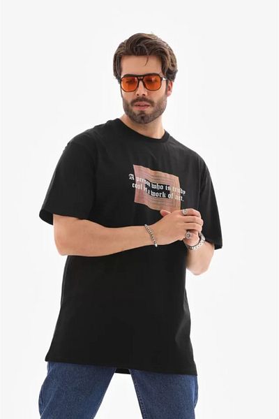 JANES Μπλουζάκι Unisex Crew Neck Printed Oversize - Μαύρο