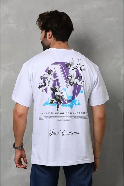 JANES Λευκό μπλουζάκι Unisex Oversize με στάμπα με λαιμόκοψη